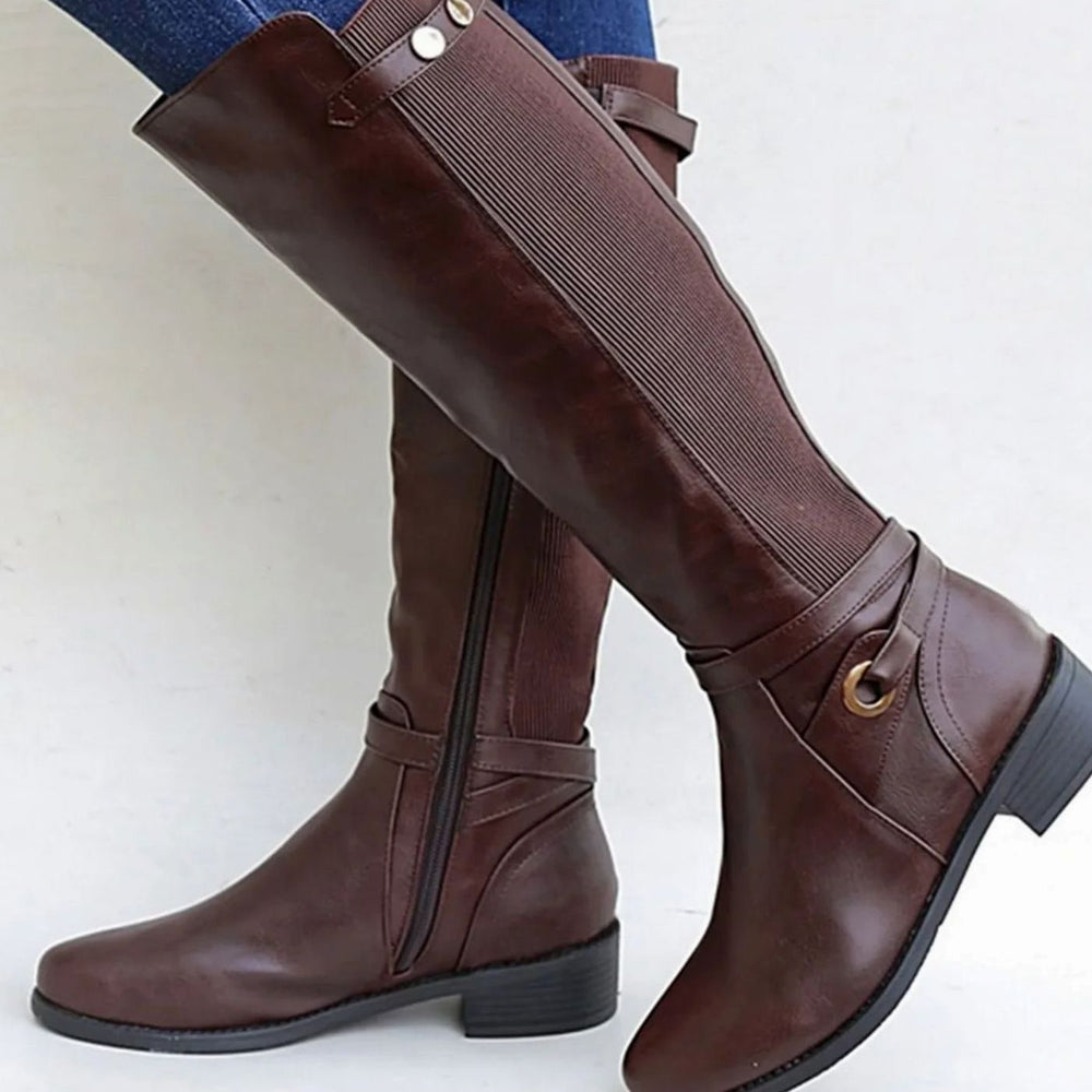 Brooklyn | Women's Orthopedic Knee-High Leather Boots Block Heel Elastic Panel
