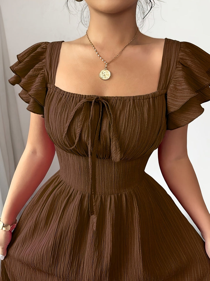 Women's Brown Maxi Dress | A-Line Square Neck