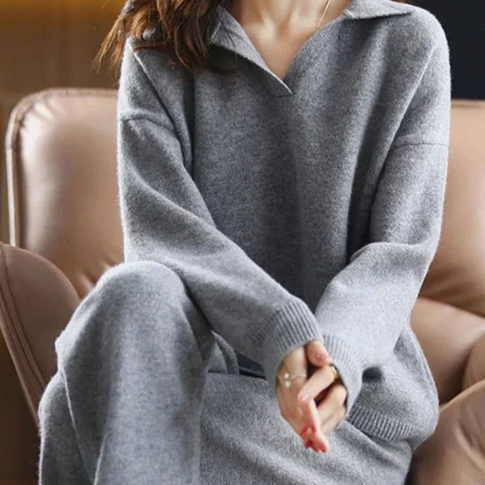 Caitlin | Women's Knit Two-Piece Lounge Outfit Set Relaxed Fit Jumper Trousers