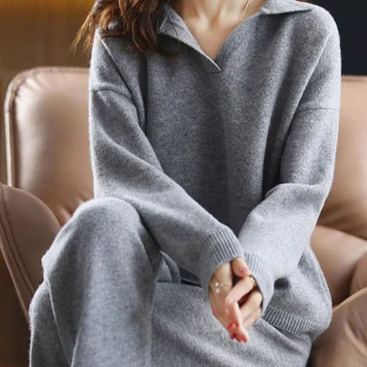 Caitlin | Women's Knit Two-Piece Lounge Outfit Set Relaxed Fit Jumper Trousers