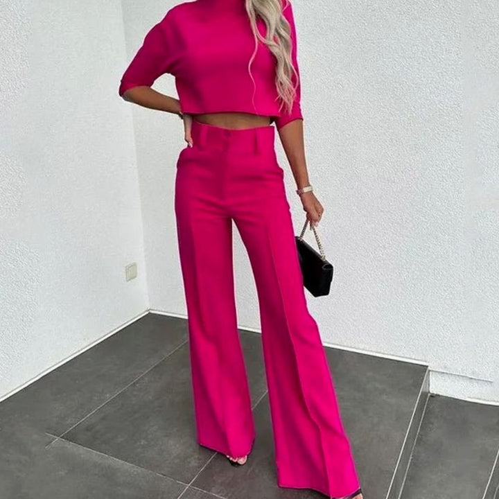 Camille | Women's Cropped Matching Top High-Waist Wide-Leg Pants Two-Piece Set
