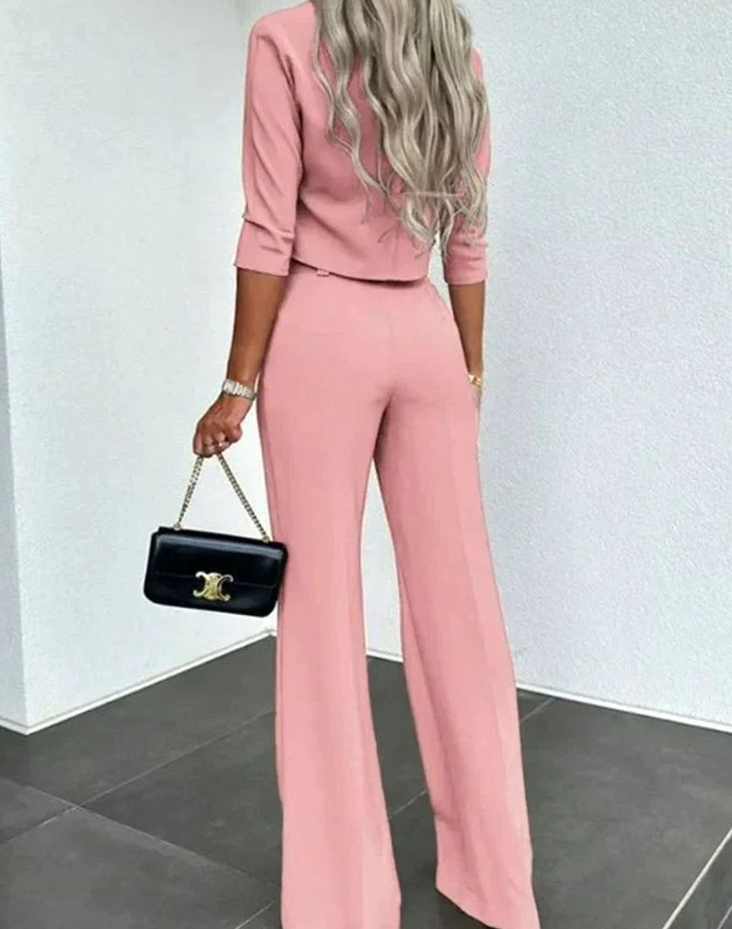 Camille | Women's Cropped Matching Top High-Waist Wide-Leg Pants Two-Piece Set