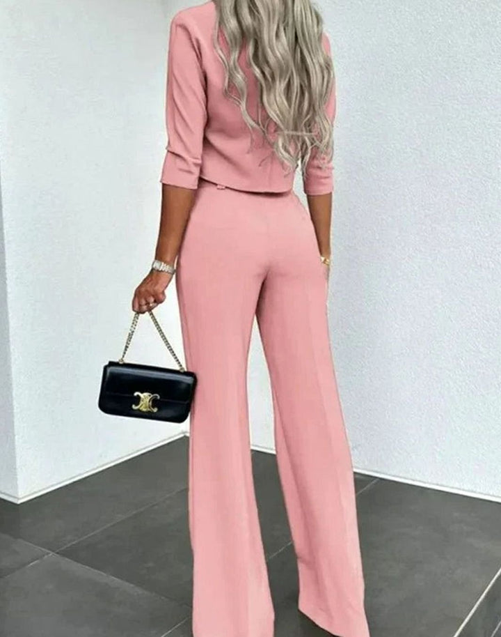 Camille | Women's Cropped Matching Top High-Waist Wide-Leg Pants Two-Piece Set