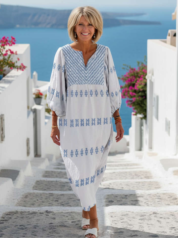 Women's White Midi Dress | Notch-Neck