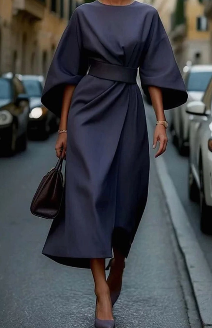 Carla | Women's Belted Lantern-Sleeve Midi Elegant Dress