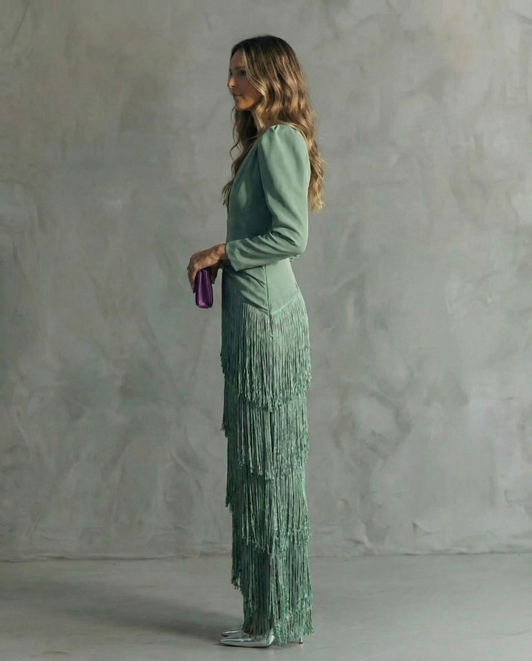 Women's Cocktail Maxi Dress | V-Neck Fringe