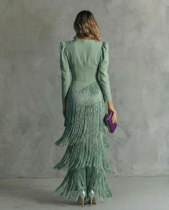 Women's Cocktail Maxi Dress | V-Neck Fringe