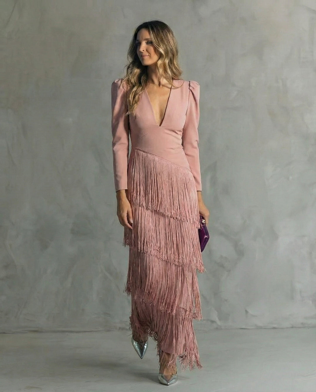 Women's Cocktail Maxi Dress | V-Neck Fringe