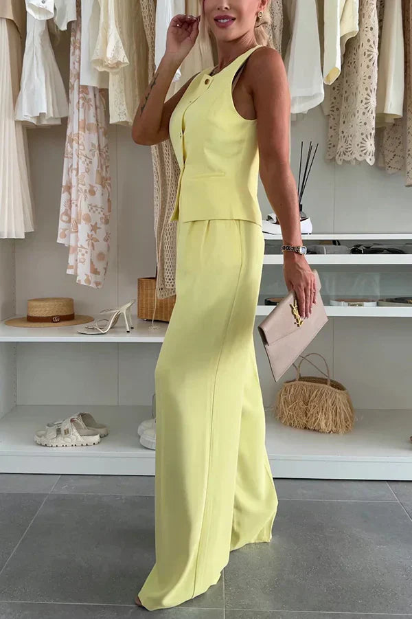 Women’s Matching Set | Sleeveless Button Vest Trousers