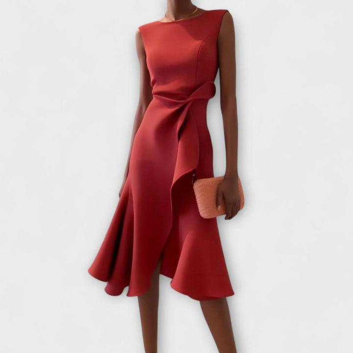 Celeste | Women's Sleeveless Asymmetric Draped Flared Midi Dress