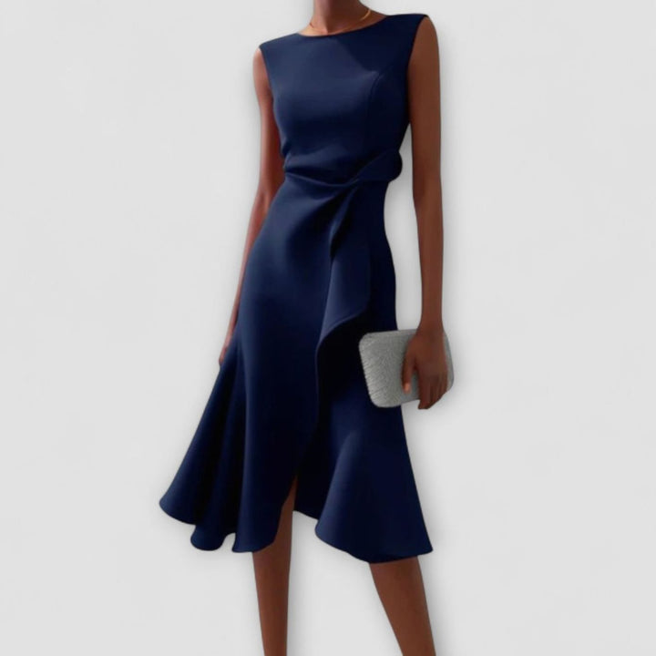 Celeste | Women's Sleeveless Asymmetric Draped Flared Midi Dress