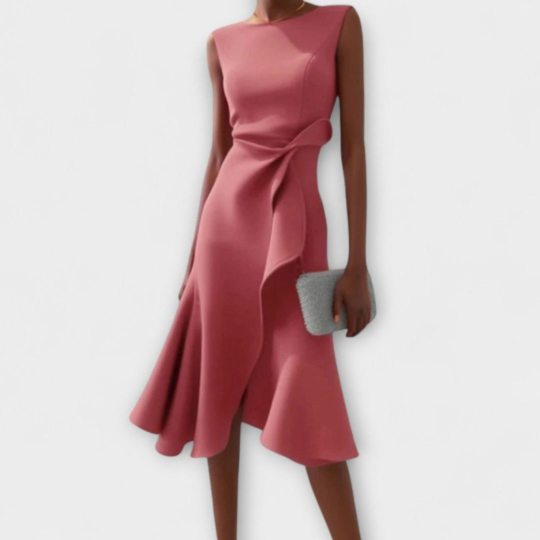 Celeste | Women's Sleeveless Asymmetric Draped Flared Midi Dress