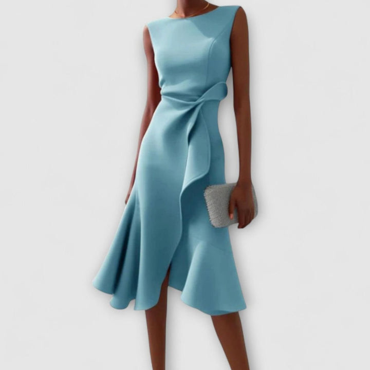 Celeste | Women's Sleeveless Asymmetric Draped Flared Midi Dress