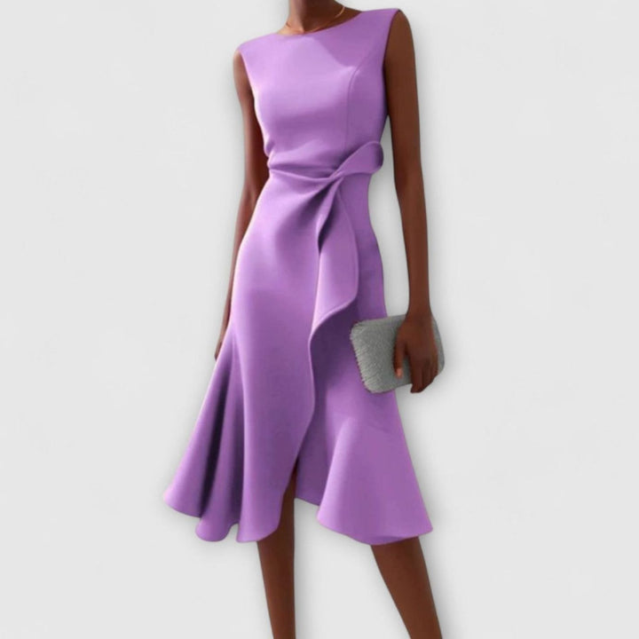 Celeste | Women's Sleeveless Asymmetric Draped Flared Midi Dress