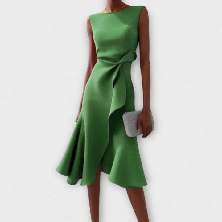 Celeste | Women's Sleeveless Asymmetric Draped Flared Midi Dress