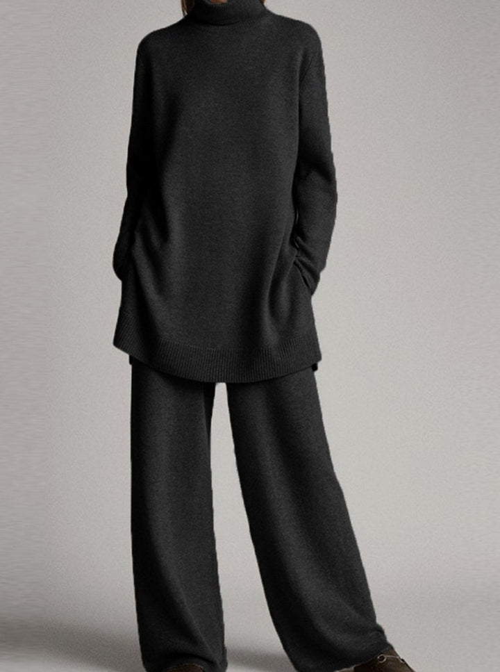 Colette | Women's Relaxed Knit Turtleneck Lounge Set Wide-Leg Trousers