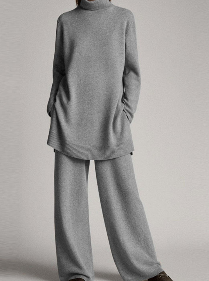 Colette | Women's Relaxed Knit Turtleneck Lounge Set Wide-Leg Trousers