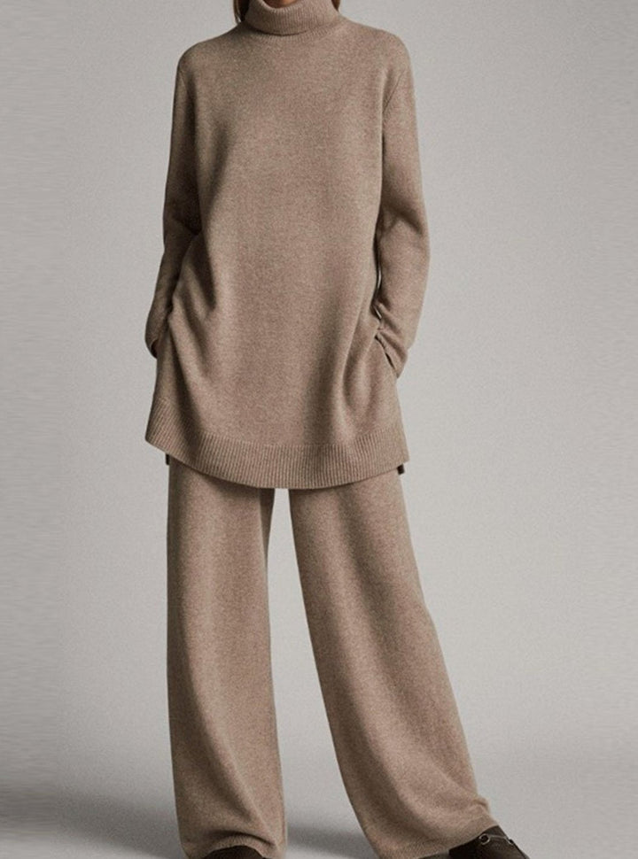 Colette | Women's Relaxed Knit Turtleneck Lounge Set Wide-Leg Trousers