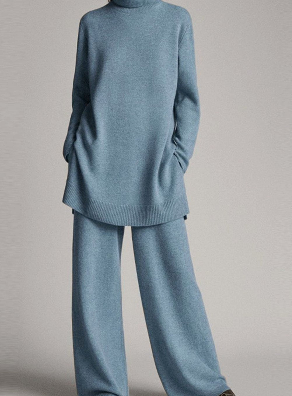 Colette | Women's Relaxed Knit Turtleneck Lounge Set Wide-Leg Trousers