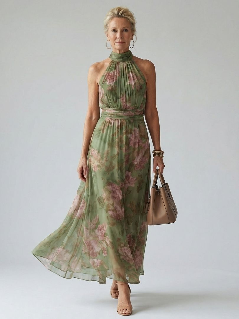 Women's Green Midi Dress | Halter
