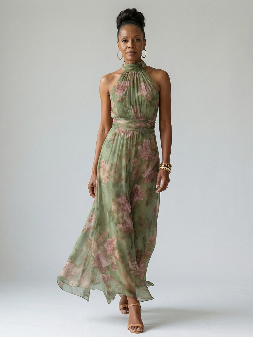 Women's Green Midi Dress | Halter