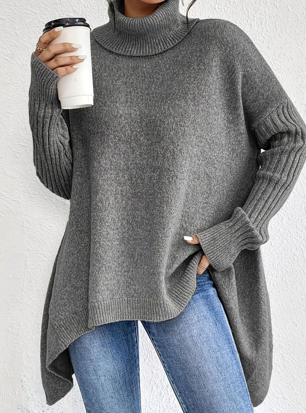 Crystal | Women's Oversized Cashmere Turtleneck Longline Knit Jumper