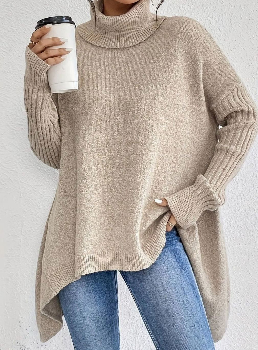 Crystal | Women's Oversized Cashmere Turtleneck Longline Knit Jumper