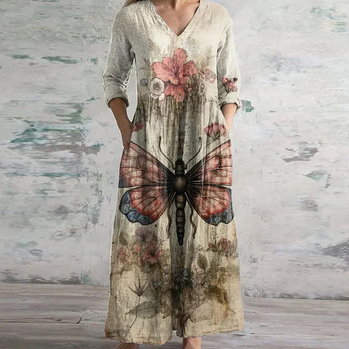 Women's Dress | Patchwork Maxi V Neck Long Sleeve