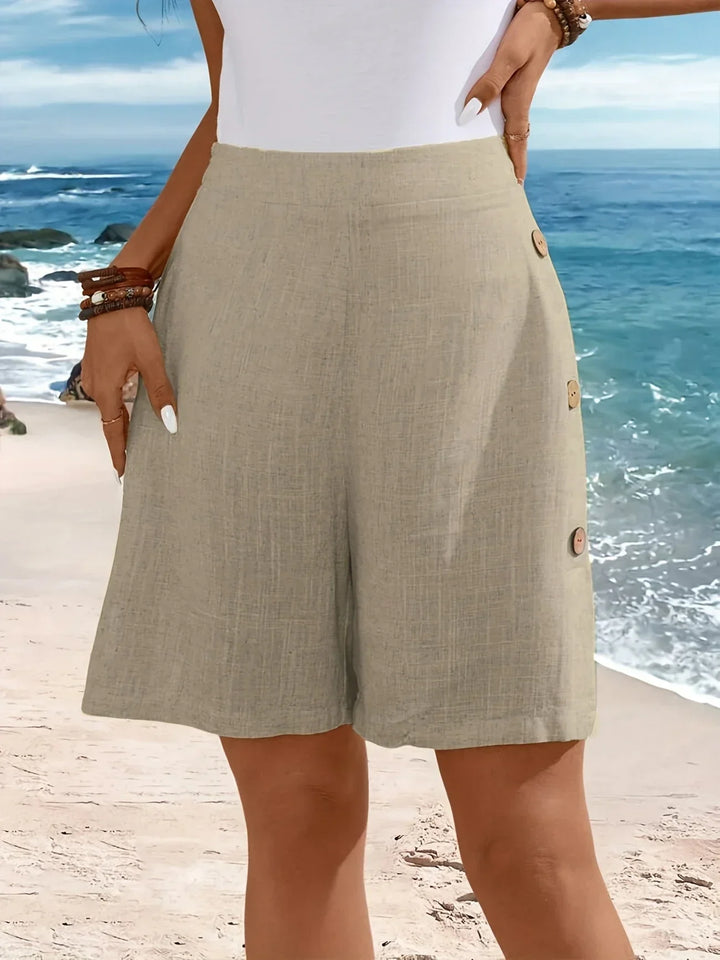 Women's Shorts  | High Waist Button Accent