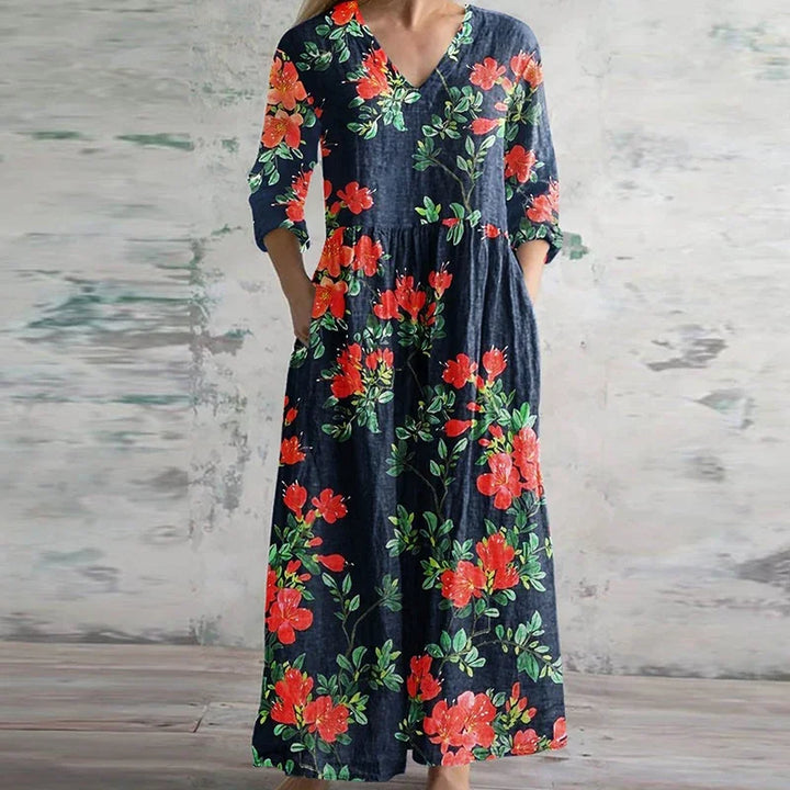 Women's Dress | Patchwork Maxi V Neck Long Sleeve