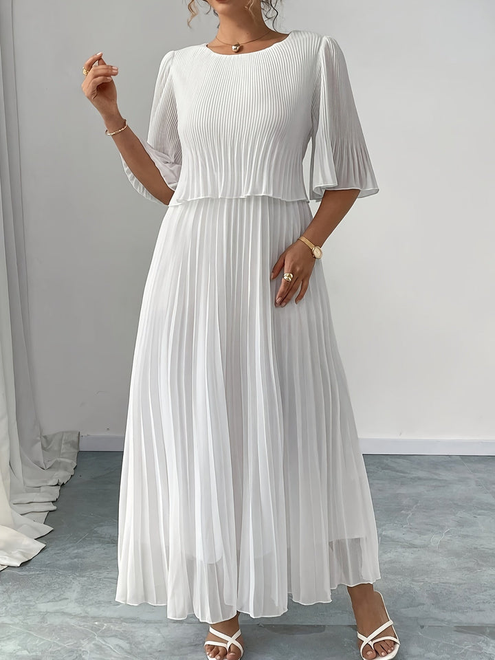 Women's Wedding Guest Maxi Dress | White Pleated A-Line
