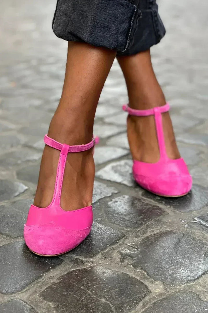 Block Heels for Women |  T-Strap Closed Toe