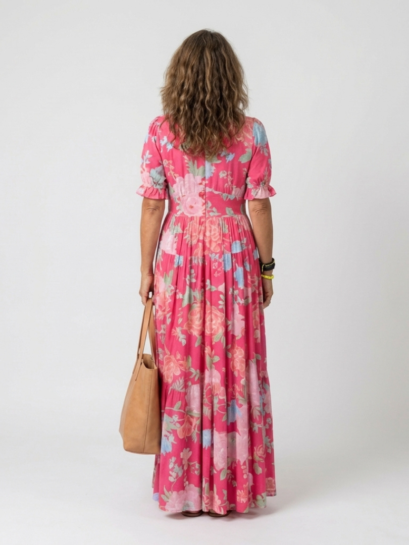 Women's Floral Midi Dress | V-Neck Short Sleeve