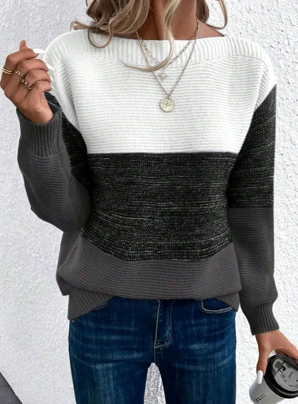 Dana | Women's Relaxed-Fit Color-Block Cashmere Turtleneck Sweater