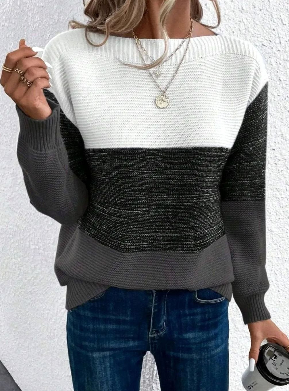 Dana | Women's Relaxed-Fit Color-Block Cashmere Turtleneck Sweater