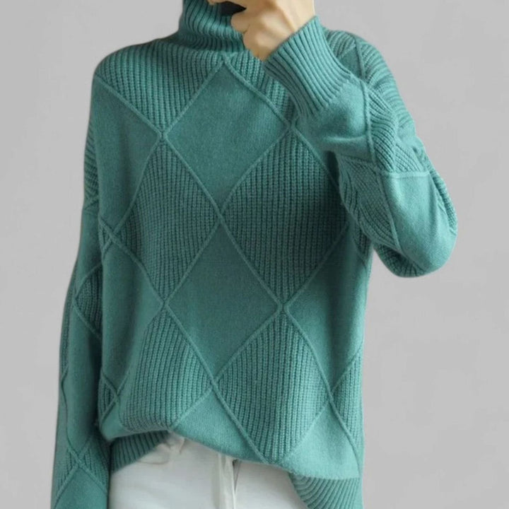 Daphne | Women's Oversized Diamond-Knit Turtlenecks Sweater