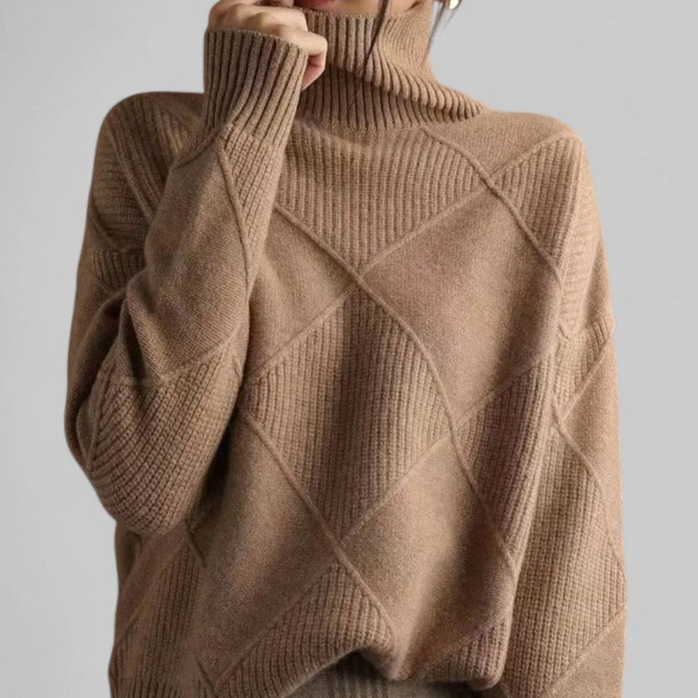 Daphne | Women's Oversized Diamond-Knit Turtlenecks Sweater