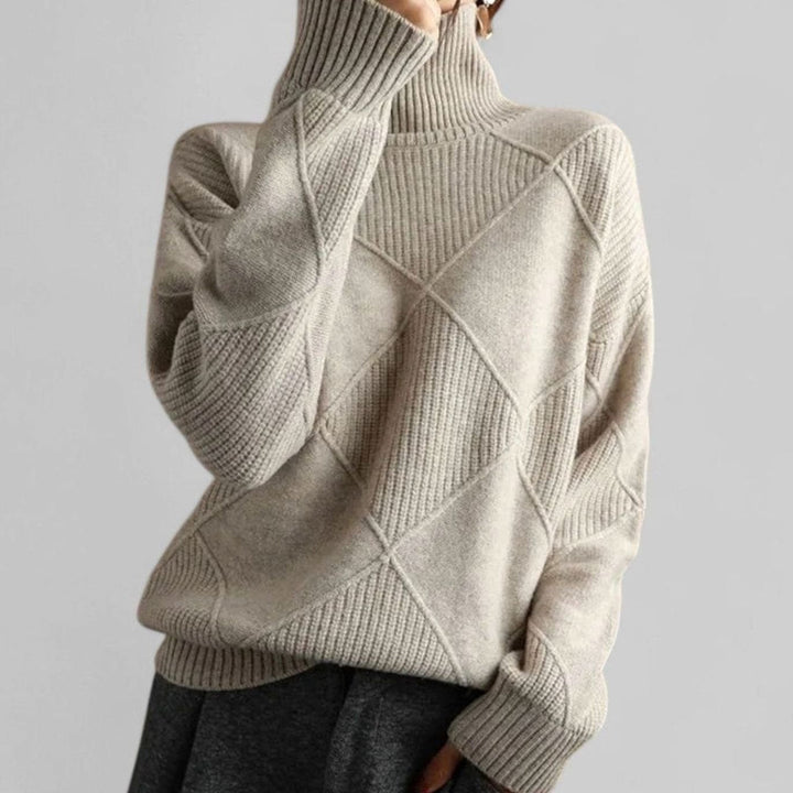 Daphne | Women's Oversized Diamond-Knit Turtlenecks Sweater