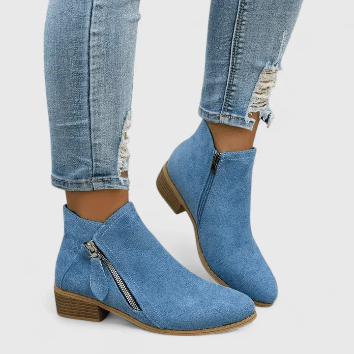 Boots For Women | Side Zip Ankle Boots With Low Block Heel