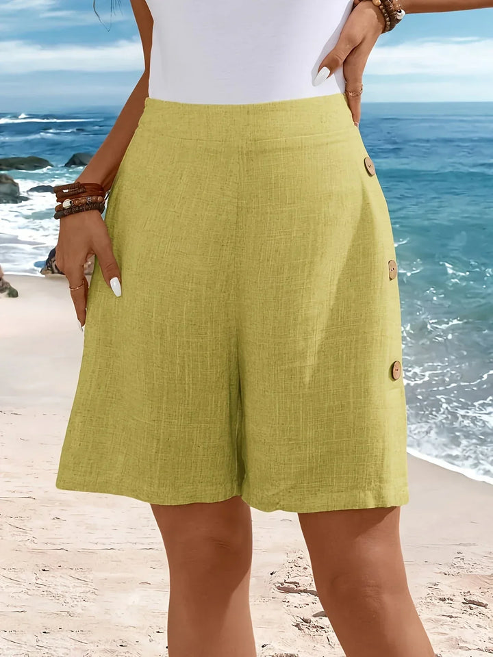 Women's Shorts  | High Waist Button Accent