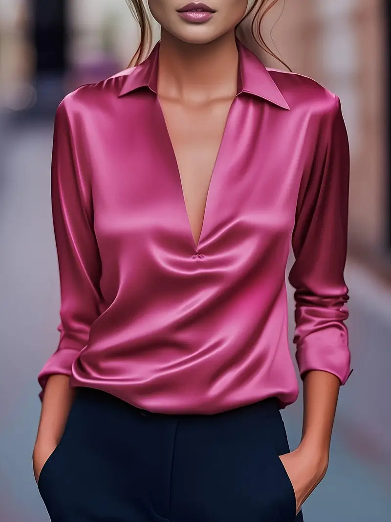 Women’s Blouse | Long Sleeve Collared V-Neck