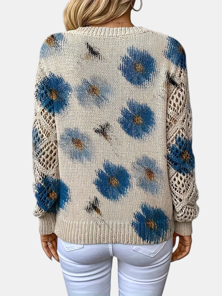 Women's Sweater | Floral Knit V-Neck