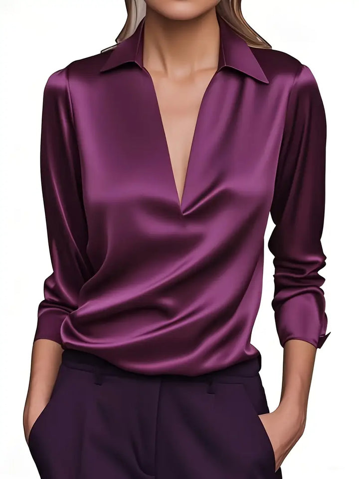 Women’s Blouse | Long Sleeve Collared V-Neck
