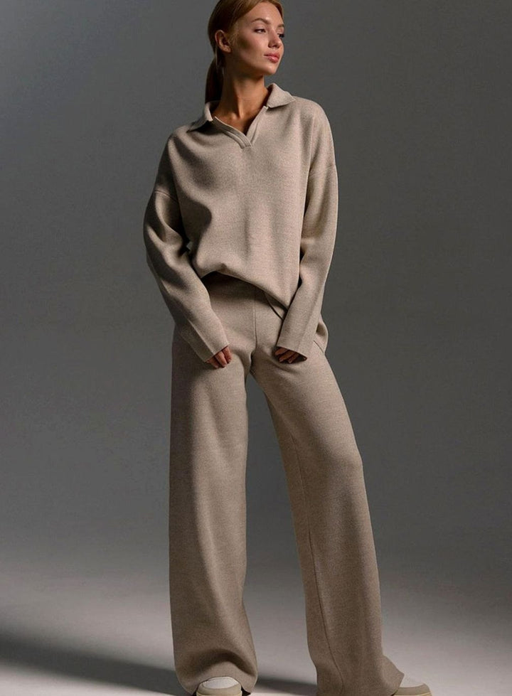 Delaney | Women's Collared Wide-Leg Relaxed Fit Two-Piece Lounge Set