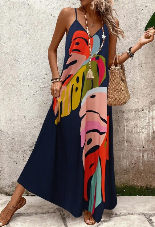 Women's Dress | Abstract Maxi Sleeveless V-Neck