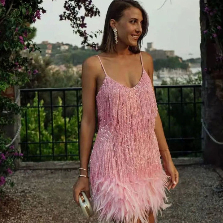 Doris | Women's Sequin Feather Fringe Mini Cocktail Dress
