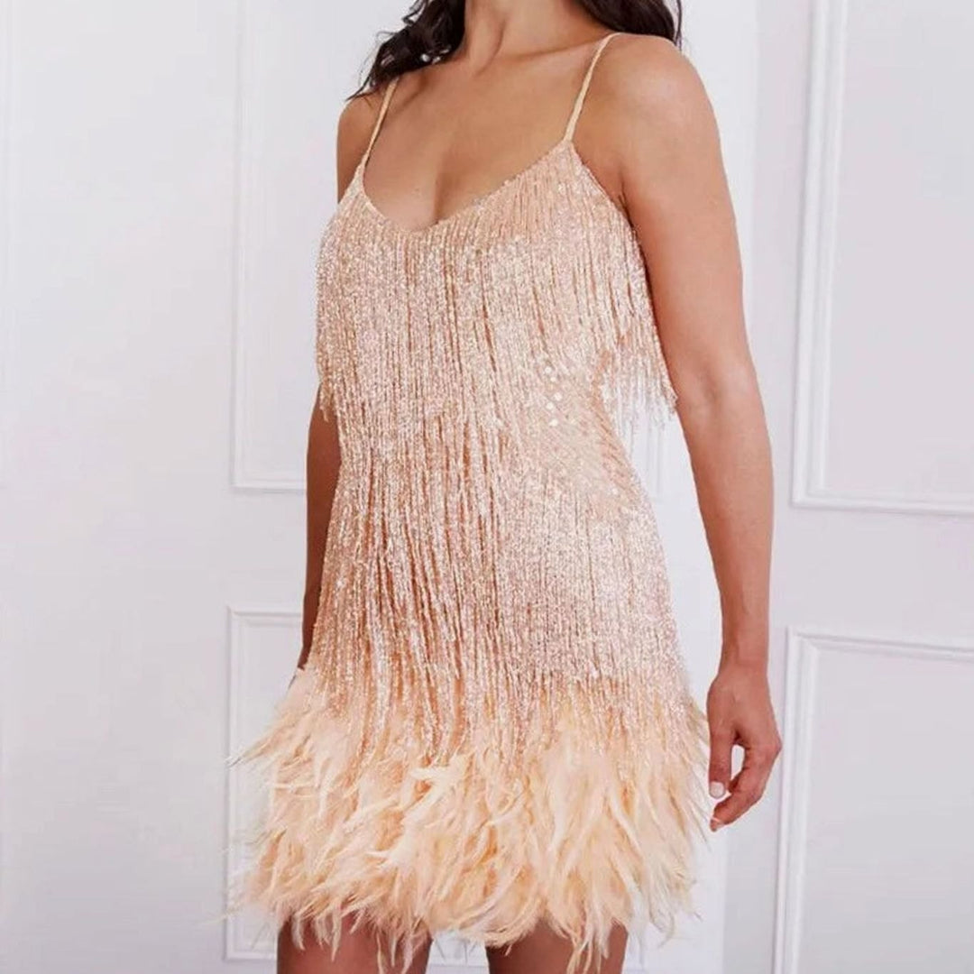 Doris | Women's Sequin Feather Fringe Mini Cocktail Dress