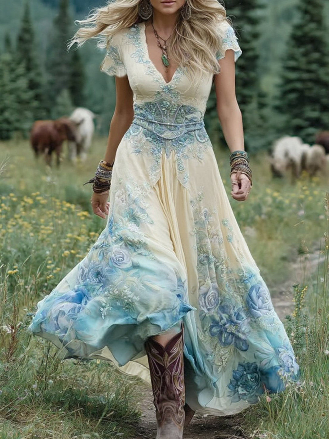 Women's Boho Maxi Dress | Floral Printed