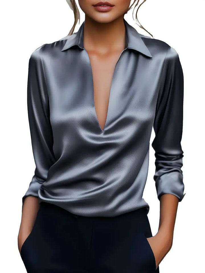 Women’s Blouse | Long Sleeve Collared V-Neck