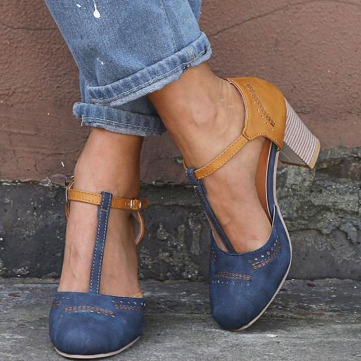 Edith | Women's Orthopedic T-Strap Block Heeled Shoes